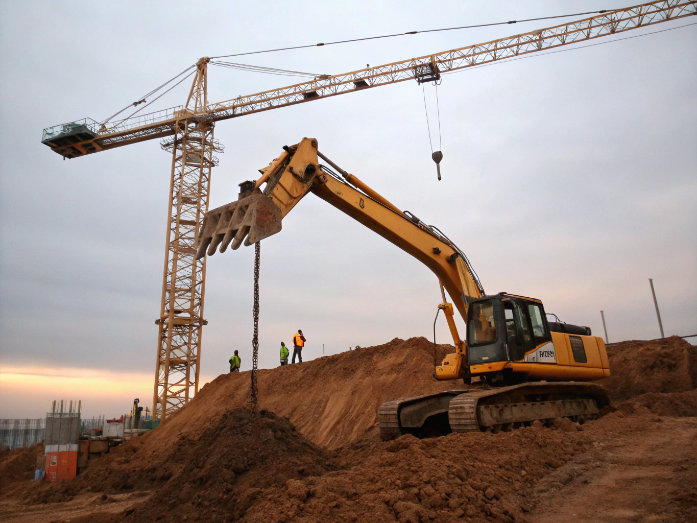 Gelbe Bagger bei Erdbauarbeiten auf einer sonnigen Baustelle